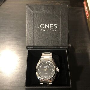 Jones New York Men's Silver Watch with Black Dial